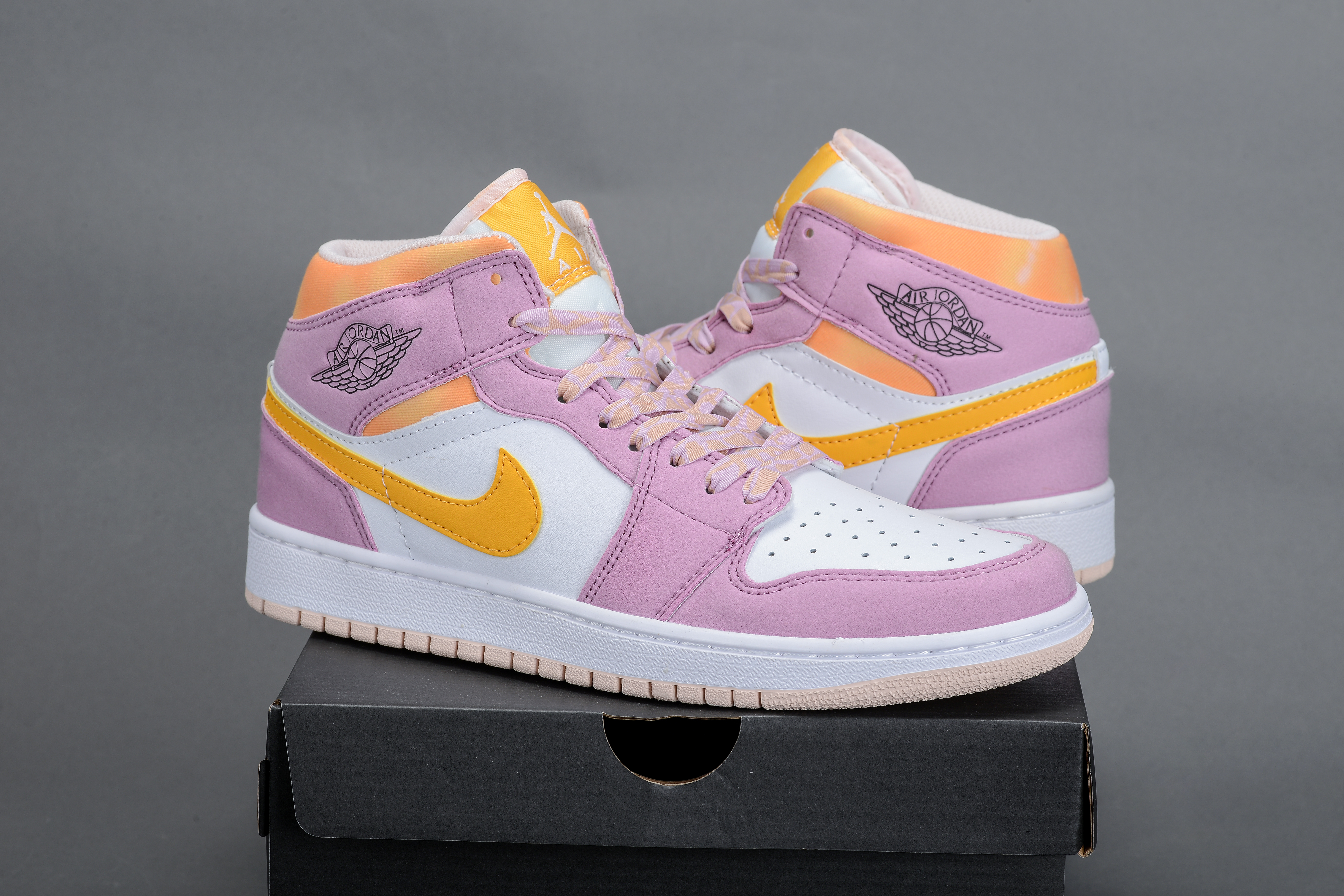 2021 Women Air Jordan 1 Retro Purple White Yellow Shoes - Click Image to Close